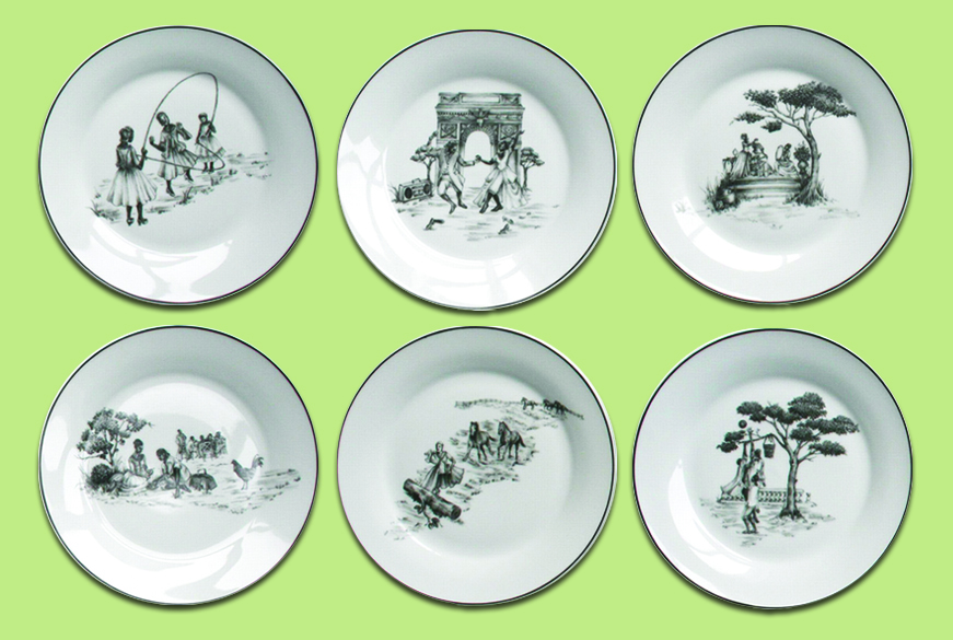 English Pottery Black and White Toile Plates