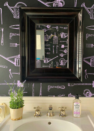 Garden Tools Wallpaper - Lavender/Black