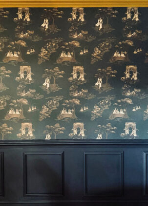 Harlem Toile de Jouy Digital Wallpaper Sepia Brown on Clay Coated Paper