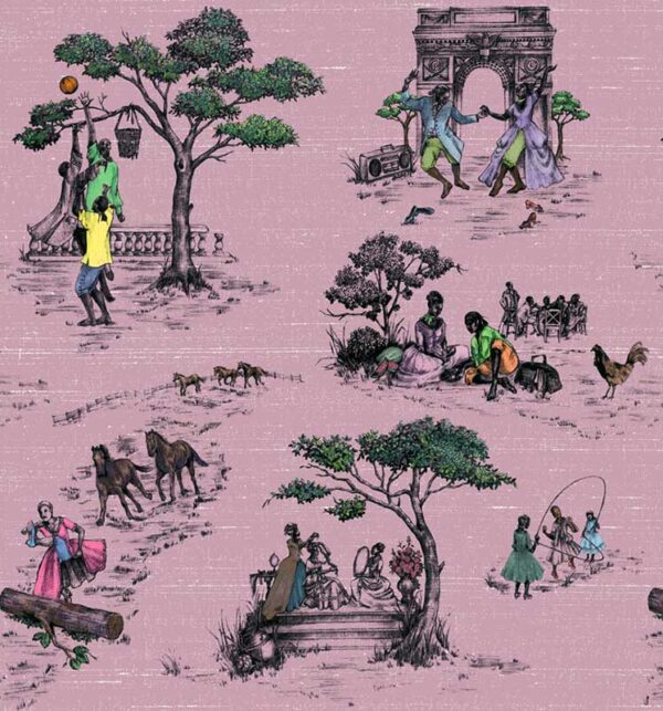 Harlem Toile Dupioni Silk Fabric Pink