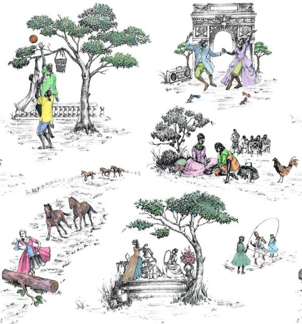 Harlem Toile Dupioni Silk Fabric White