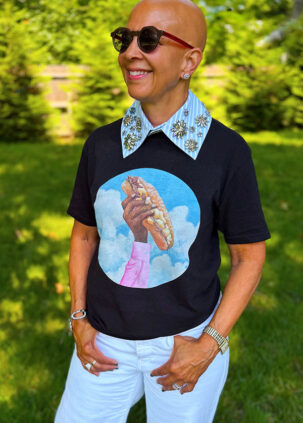 Sheila modeling Black Cheesesteak Tee